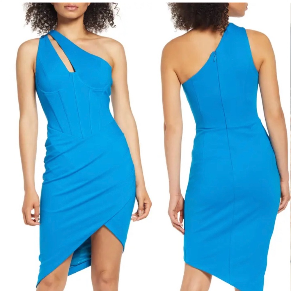 Lavish Alice Asymmetrical one shoulder Blue cocktail Dress